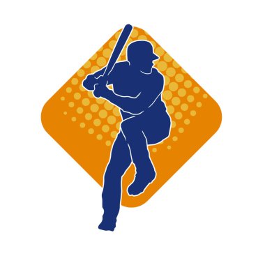 Hareketli bir erkek beyzbol oyuncusunun silueti. Vurucu olarak beyzbol oynayan bir adamın silueti..