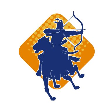 Eski bir süvari askerinin silueti okçuluk silahına nişan alıyor. Koşan atında bir okçunun silüeti..