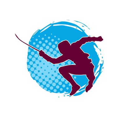 Bir eskrim sporcusunun silueti. Eskrim sporu yapan bir atletin silüeti..