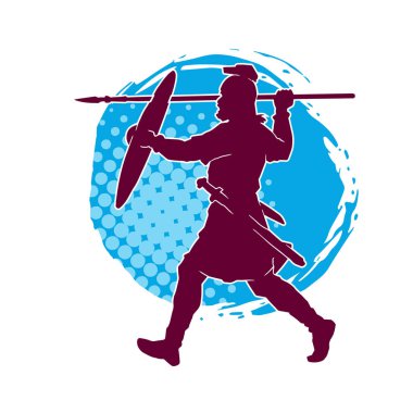 Mızrak ve kalkan taşıyan bir erkek askerin silueti..