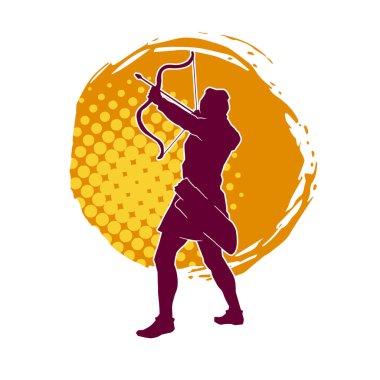 Hareketli erkek okçu savaşçısının silueti. Okçuluk silahı taşıyan bir adamın silueti..