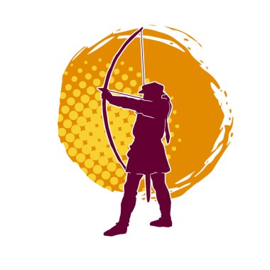 Hareketli erkek okçu savaşçısının silueti. Okçuluk silahı taşıyan bir adamın silueti..