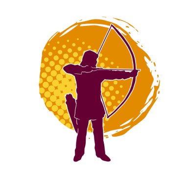 Hareketli erkek okçu savaşçısının silueti. Okçuluk silahı taşıyan bir adamın silueti..