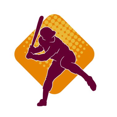 Hareketli bir erkek beyzbol oyuncusunun silueti. Vurucu olarak beyzbol oynayan bir adamın silueti..