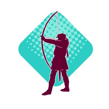 Hareketli erkek okçu savaşçısının silueti. Okçuluk silahı taşıyan bir adamın silueti..