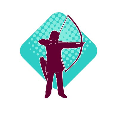 Hareketli erkek okçu savaşçısının silueti. Okçuluk silahı taşıyan bir adamın silueti..