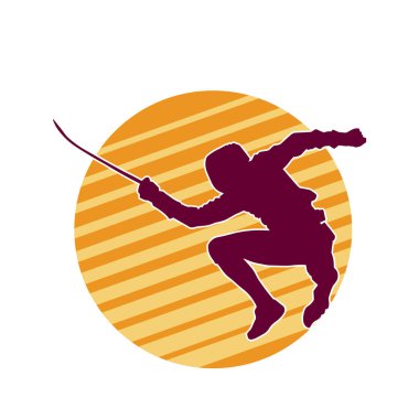 Bir eskrim sporcusunun silueti. Eskrim sporu yapan bir atletin silüeti..