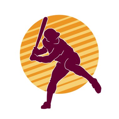 Hareketli bir erkek beyzbol oyuncusunun silueti. Vurucu olarak beyzbol oynayan bir adamın silueti..