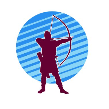 Hareketli erkek okçu savaşçısının silueti. Okçuluk silahı taşıyan bir adamın silueti..