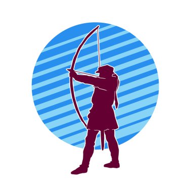 Hareketli erkek okçu savaşçısının silueti. Okçuluk silahı taşıyan bir adamın silueti..