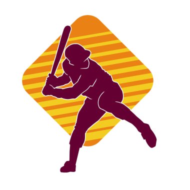 Hareketli bir erkek beyzbol oyuncusunun silueti. Vurucu olarak beyzbol oynayan bir adamın silueti..