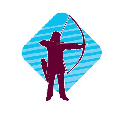 Hareketli erkek okçu savaşçısının silueti. Okçuluk silahı taşıyan bir adamın silueti..