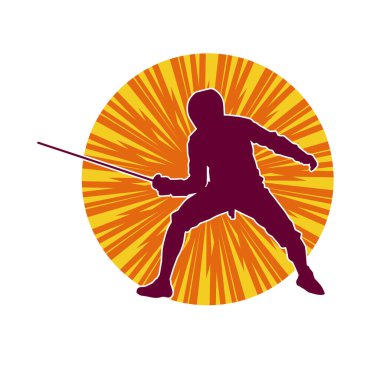 Bir eskrim sporcusunun silueti. Eskrim sporu yapan bir atletin silüeti..