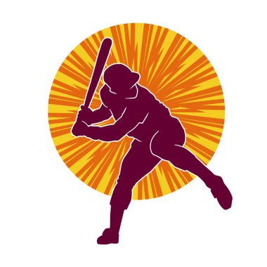 Hareketli bir erkek beyzbol oyuncusunun silueti. Vurucu olarak beyzbol oynayan bir adamın silueti..