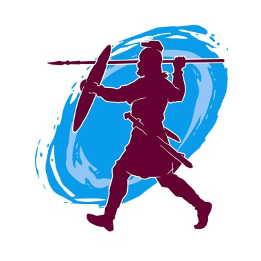 Mızrak ve kalkan taşıyan bir erkek askerin silueti..