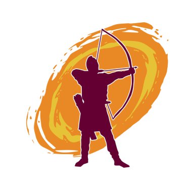 Hareketli erkek okçu savaşçısının silueti. Okçuluk silahı taşıyan bir adamın silueti..
