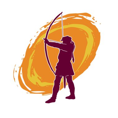 Hareketli erkek okçu savaşçısının silueti. Okçuluk silahı taşıyan bir adamın silueti..