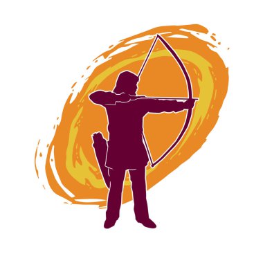 Hareketli erkek okçu savaşçısının silueti. Okçuluk silahı taşıyan bir adamın silueti..