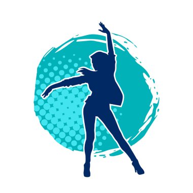 Hareketli bir kadın dansçının silueti. Dans eden zayıf bir kadının silueti..