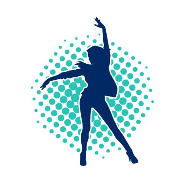 Hareketli bir kadın dansçının silueti. Dans eden zayıf bir kadının silueti..