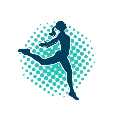 Hareketli bir kadın balerin silueti. Dans eden balerin kızın silueti..