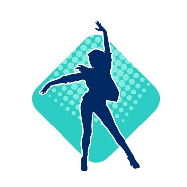 Hareketli bir kadın dansçının silueti. Dans eden zayıf bir kadının silueti..