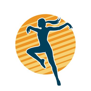 Hareketli bir kadın balerin silueti. Dans eden balerin kızın silueti..