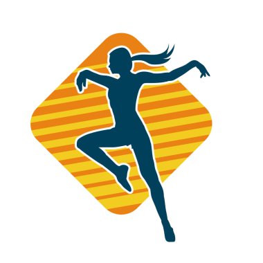 Hareketli bir kadın balerin silueti. Dans eden balerin kızın silueti..