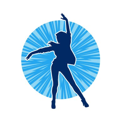 Hareketli bir kadın dansçının silueti. Dans eden zayıf bir kadının silueti..