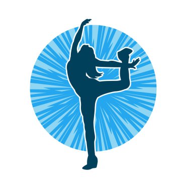 Hareketli bir kadın dansçının silueti. Dans eden zayıf bir kadının silueti..