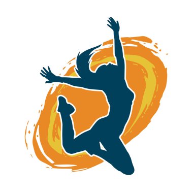 Hareketli bir kadın balerin silueti. Dans eden balerin kızın silueti..