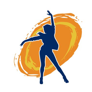 Hareketli bir kadın dansçının silueti. Dans eden zayıf bir kadının silueti..