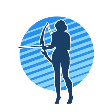 Dişi okçu bir dövüşçünün silueti ok ve yayla pozisyonunu alıyor..