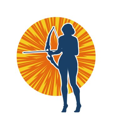 Dişi okçu bir dövüşçünün silueti ok ve yayla pozisyonunu alıyor..