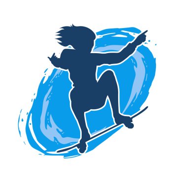 Hareket halindeki bir kadın silueti kaykay üzerinde poz veriyor. Kaykaylı şehirli bir kızın silueti..