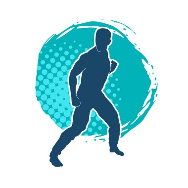 Doğu dövüş sanatı pozu veren bir adamın silueti. Dövüş sanatlarında bir erkeğin silueti..