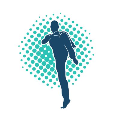 Doğu dövüş sanatı pozu veren bir adamın silueti. Dövüş sanatlarında bir erkeğin silueti..