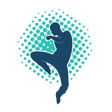 Doğu dövüş sanatı pozu veren bir adamın silueti. Dövüş sanatlarında bir erkeğin silueti..