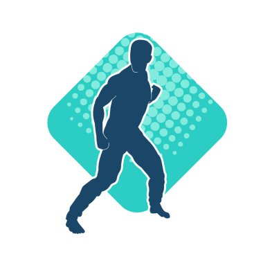 Doğu dövüş sanatı pozu veren bir adamın silueti. Dövüş sanatlarında bir erkeğin silueti..