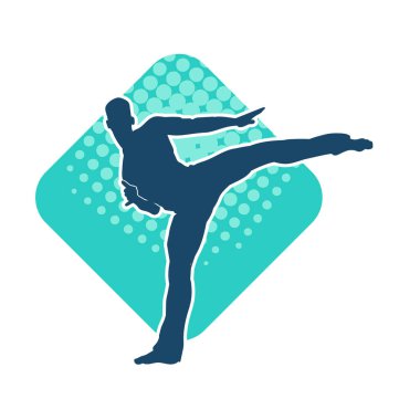 Dövüş sanatları pozu veren bir erkeğin silueti. Dövüş sanatları ustasının silueti tekme atma pozu veriyor..