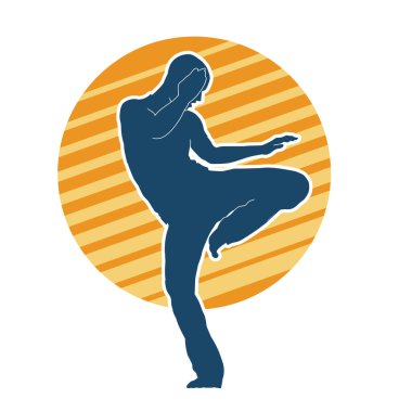 Doğu dövüş sanatı pozu veren bir adamın silueti. Dövüş sanatlarında bir erkeğin silueti..