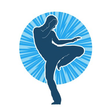 Doğu dövüş sanatı pozu veren bir adamın silueti. Dövüş sanatlarında bir erkeğin silueti..