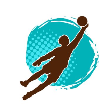 Futbol kalecisinin silueti zıplayan top yakalama pozu