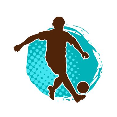 Futbol oynayan bir adamın silüeti. Hareket halindeki bir futbolcunun silueti.
