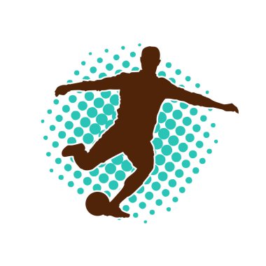 Futbol oynayan bir adamın silüeti. Hareket halindeki bir futbolcunun silueti.