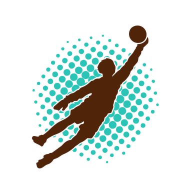 Futbol kalecisinin silueti zıplayan top yakalama pozu