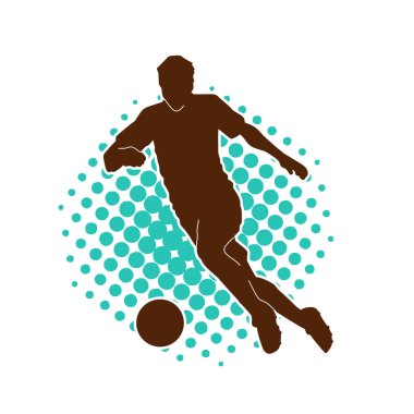 Futbol oynayan bir adamın silüeti. Hareket halindeki bir futbolcunun silueti.