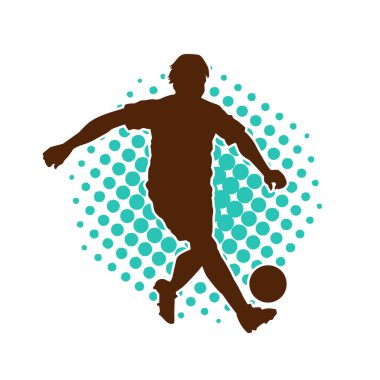 Futbol oynayan bir adamın silüeti. Hareket halindeki bir futbolcunun silueti.