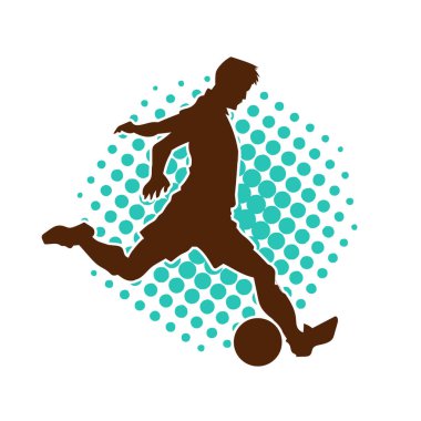 Futbol oynayan bir adamın silüeti. Hareket halindeki bir futbolcunun silueti.