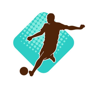Futbol oynayan bir adamın silüeti. Hareket halindeki bir futbolcunun silueti.